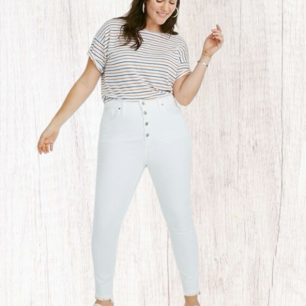 NWT Madewell ‘High-Rise Skinny Jeans in Pure White: Step-Hem Edition’ Size 35
